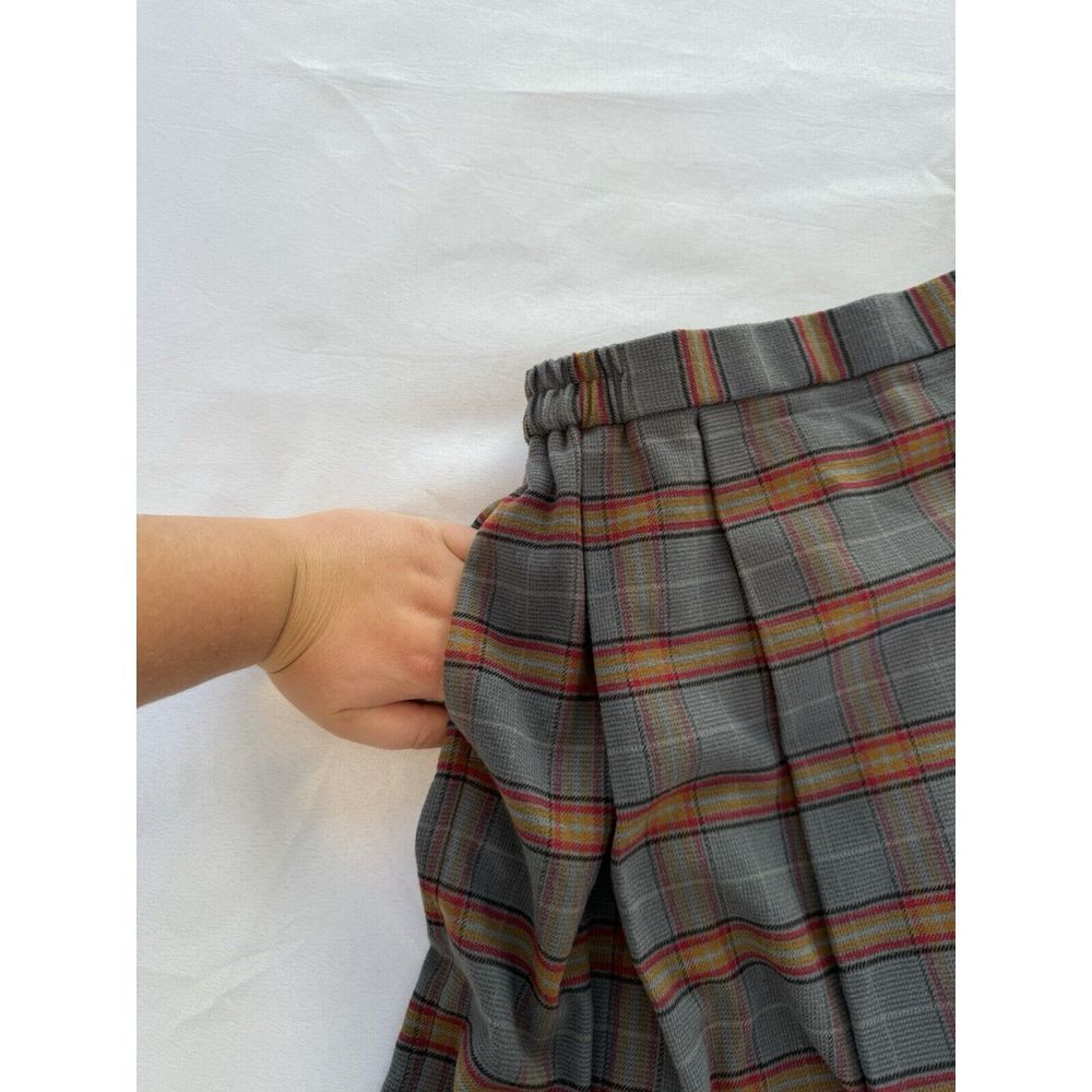 Uniqlo Mini‎ Skirt brown Plaid Tartan Wool Blend Faux Wrap Grunge Women's Sz 160 - Picture 6 of 10